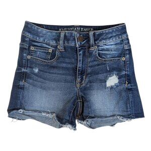 American Eagle Distressed Denim Stretch Jean Shorts Medium Wash